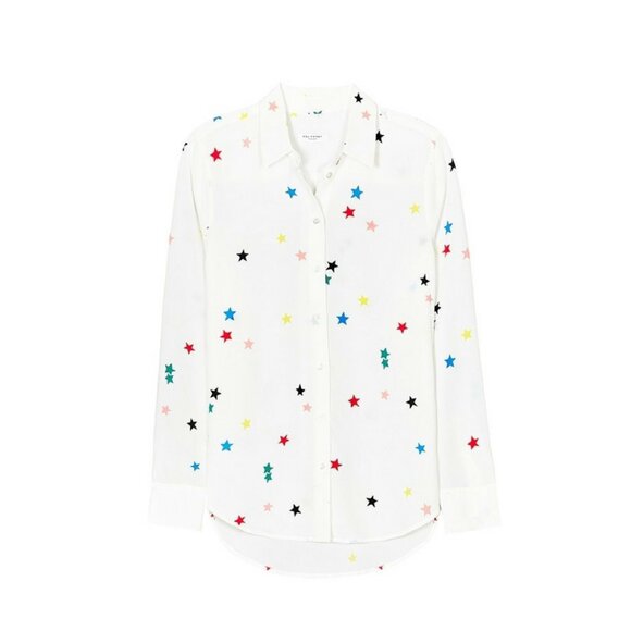 NWT Equipment Essential in Bright White Star Silk Button Down Shirt S $278 - Picture 1 of 7